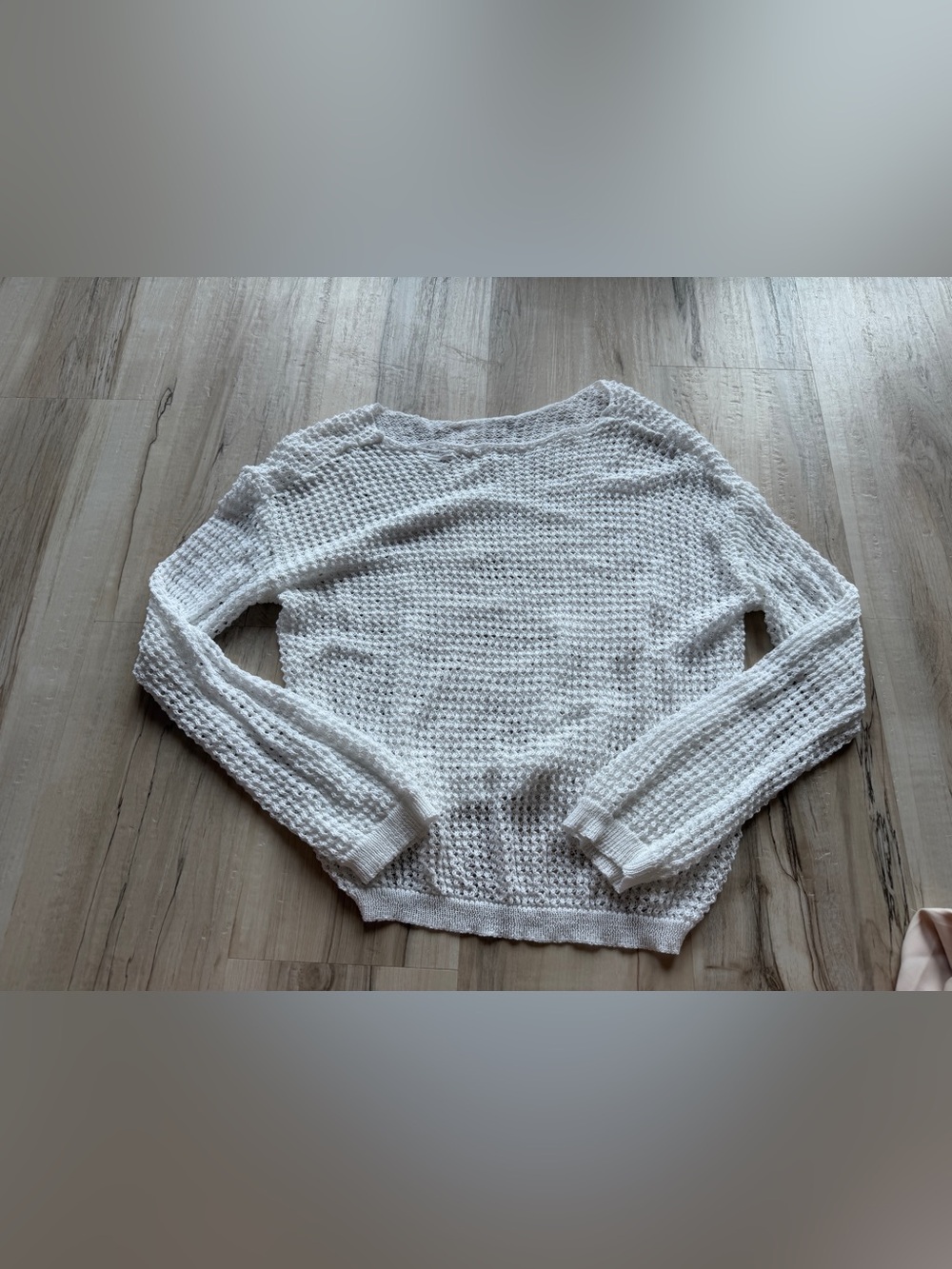 SHEIN White Open-Knit Scoop Crewneck Sweater